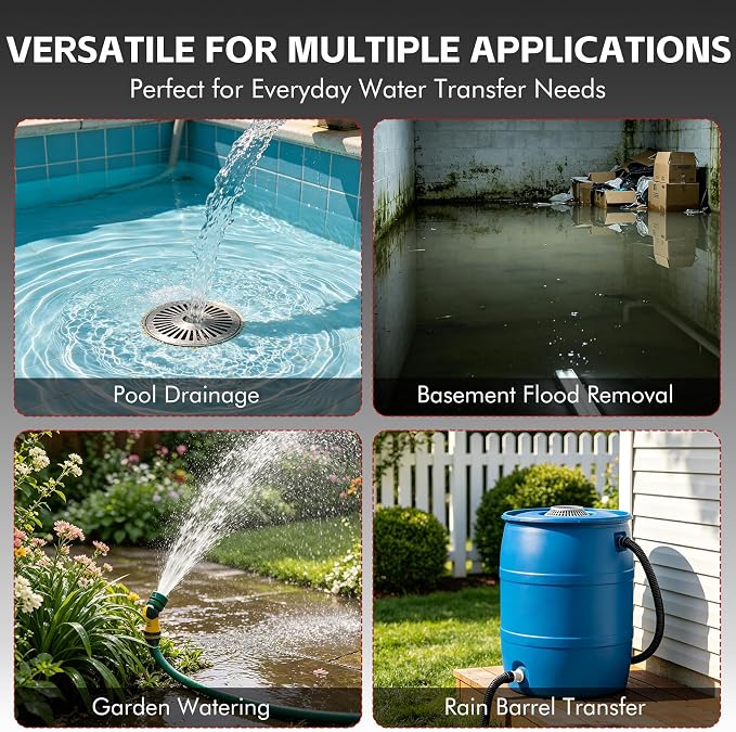 FMCNMech Portable Water Transfer Pump, 110V Electric Utility Pump with 500 GPH High Flow, for Pool Drain, Basement Water Removal, Garden, Rain Barrel (Water pump without switch)