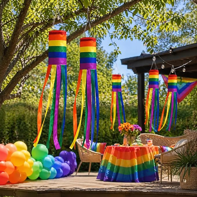 2Pack Rainbow Pride Windsock 40 Inch Outdoor Decorations – Colorful LGBT Hanging Windsocks for Porch Garden LGBTQ Pride Month Party Decor