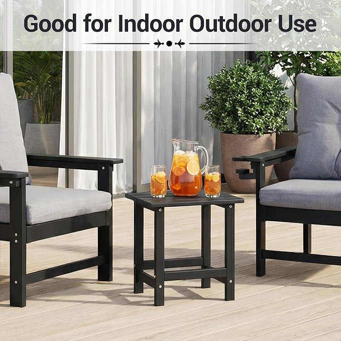 HDPE Outdoor Side Table, Black | Waterproof Patio End Tables for Garden Poolside Balcony Deck Porch Backyard or Indoor Use, 17.5"L x 12.5"D x 16.5"H