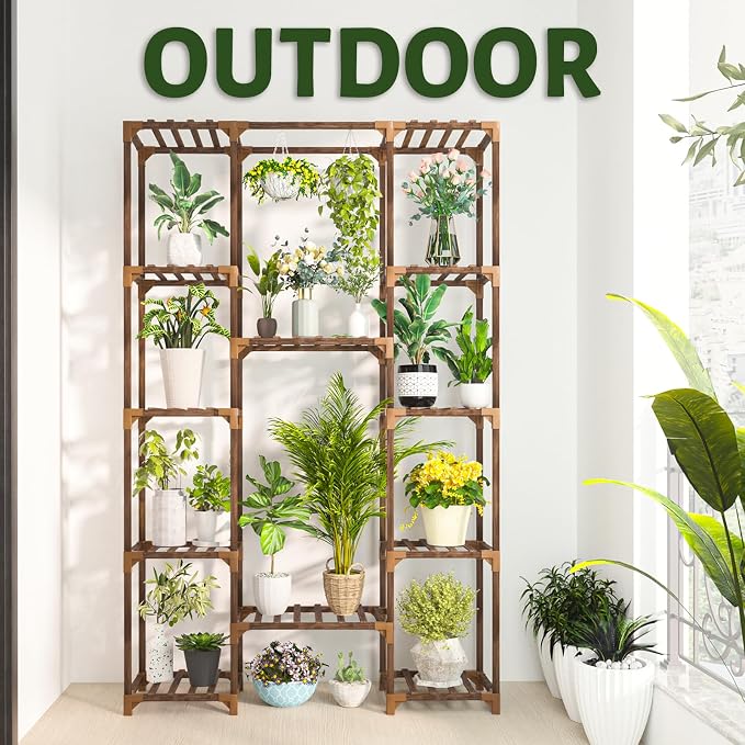 Uneedem Plant Stand Indoor Outdoor, Tall Plant Shelf for Multiple Plants, 12 Tiers Large Plant Rack Wood Plant Holder Plant Shelves for Room Corner Balcony Garden Patio