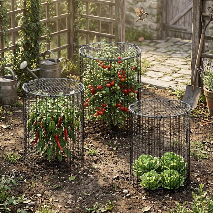 45 Pcs Large Wire Plant Protector from Animals, 15 Pack 24" H X 12" Dia Metal Plant Cage Chicken Wire Cloche with Ground Stakes and Nylon Tie to Keep Animals Out, Garden Protection Bunny Barricade