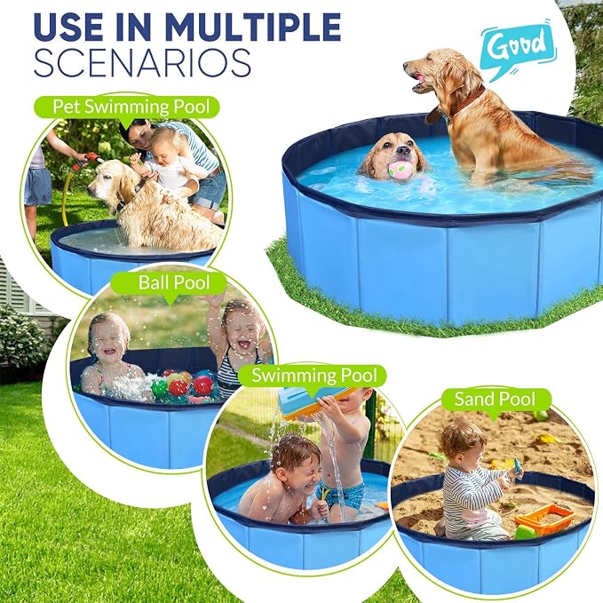 Dog Pool, Foldable Pet Swimming Pool with 6mm High-Strength PP Board, Hard Plastic Collapsible Doggy Pools for Small Dogs Kitty Duck, Non-Slip Doggie Bathtub Quick to Set Up and Drainage Hole, 40.2"