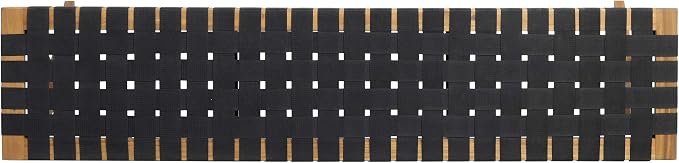 Christopher Knight Home Jeffery Outdoor Acacia Wood Bench with Rope Seating, Black and Teak 61x13.75x16.25 inches