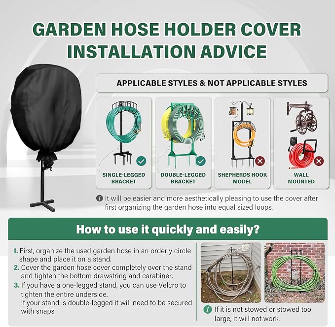 Double sided garden hose bracket cover, suitable for double-sided hose reel brackets that can accommodate 150 feet of hoses - waterproof, UV resistant, extending the service life of water pipes