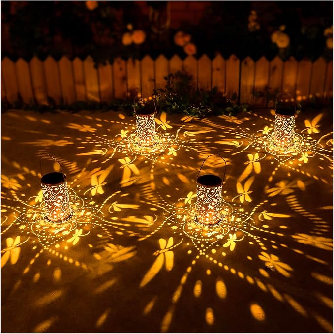 Dragonfly Solar Lanterns Outdoor Waterproof Hanging Solar Lights Dragonfly Gifts for Women Men Metal Decorative LED Lanterns for Garden Decor,Yard,Patio,Lawn,Tabletop,Pathway