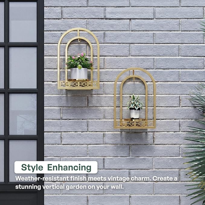 Hanging Planter for Indoor & Outdoor Plants, Mid Century Modern Iron Frame Wall Decor for Living Room Garden Patio 3 Pack Gold(No Light)