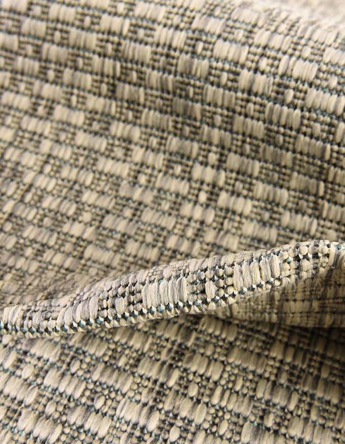 Unique Loom Outdoor Solid Collection Area Rug (6' 1" Square Light Gray/Ivory)