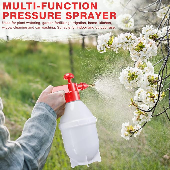 Ziliny 2 Pcs50 oz Handheld Pump Spray Bottle Garden Mister Spray Bottles Lawn Pressure Hand Pump Sprayer with Adjustable Nozzle for Chemicals Watering Weeds Plants and Cleaning (Red)