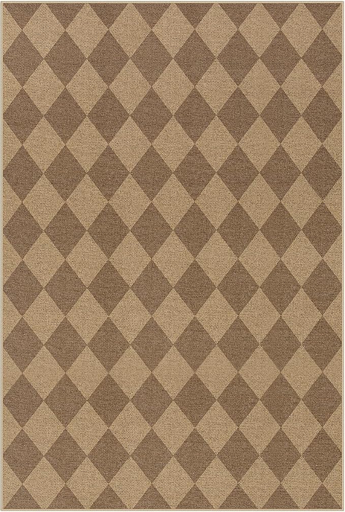 Lahome Colette Checkered Easy Jute 6x9 Rug, Large Rugs for Living Room Dining Room Farmhouse Indoor Outdoor Carpet, Checkerboard Washable Geometric Rug Non Slip Black Carpet for Office Backyard Patio