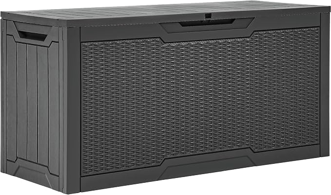 YITAHOME 80 Gallon Resin Deck Box, Weather Resistant Outdoor Rattan Storage Box, Lockable Indoor Outdoor Storage for Supplies and Essentials, Dark Gray