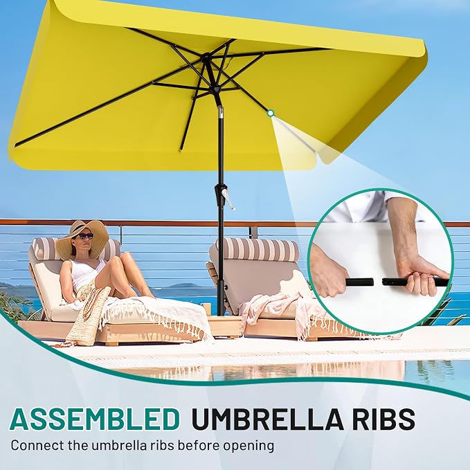 AreShark 6.5 x 10 FT Rectangular Valance Patio Umbrella, Outdoor Umbrella with Tilt and Crank, Market Table Umbrellas W/ 6 Ribs UV Protection for Garden, Deck, Backyard and Pool, Yellow