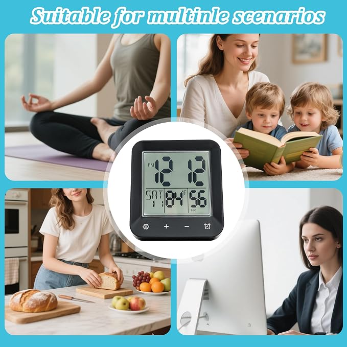Digital Shower Clock Waterproof,Bathroom Extra Large LCD Screen Wall Clock Timer,Countdown,Moisture Proof,Anti Splash,Display Temperature,Time,Date and Day of the Week,Suction Cup,Hanging,Hole Stand