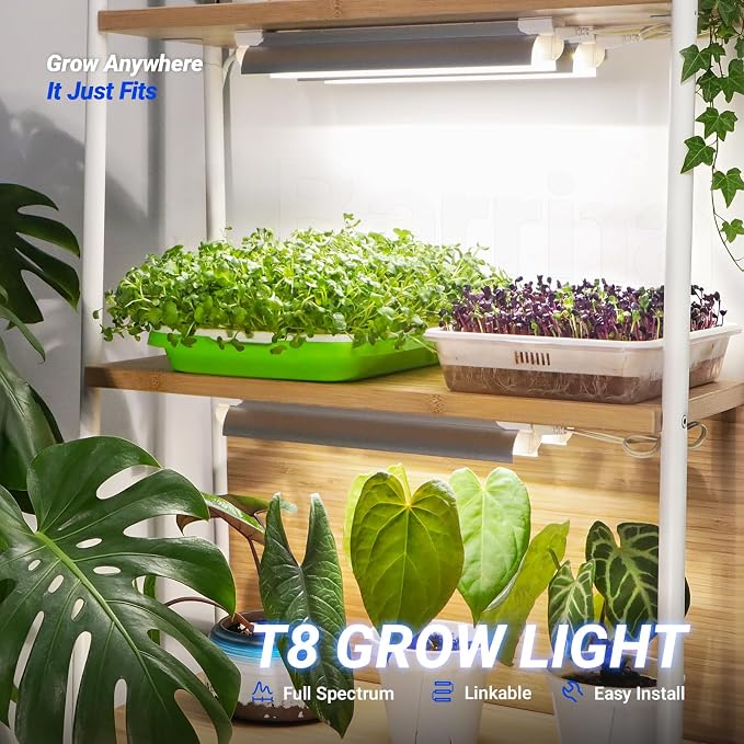 Barrina T8 1FT Grow Light, 5000K Full Spectrum, Linkable, High PPFD, 6-Pack | LED Grow Light Strips, 90W(6x15W), V-shaped Reflector, Hanging Plant Lamp for Seed Starting, Greenhouse, and Indoor Plants