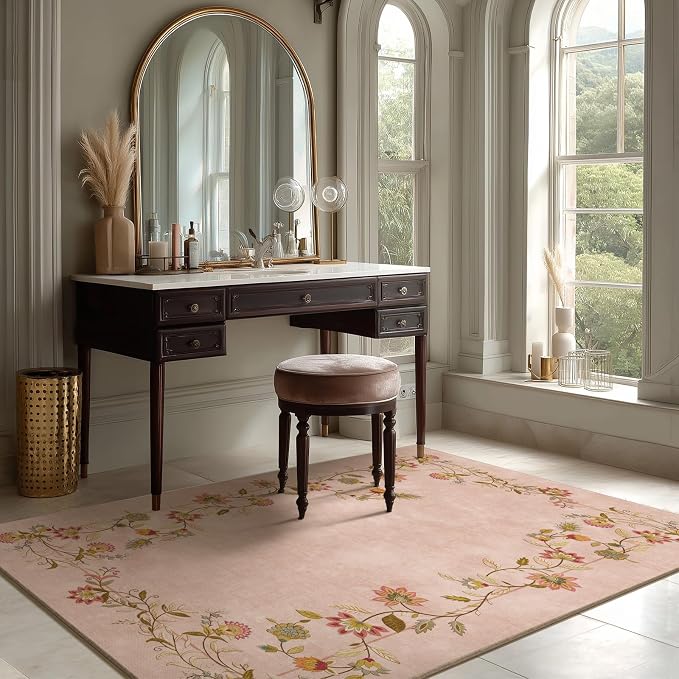 4x6 Washable Area Rugs for Entryway: Small Rug Non Slip Stain Resistant Low Pile Ultra Soft Faux Wool Throw Rugs for Bedroom Living Room Kitchen Bathroom Front Door Indoor Entry Farmhuse Home Office