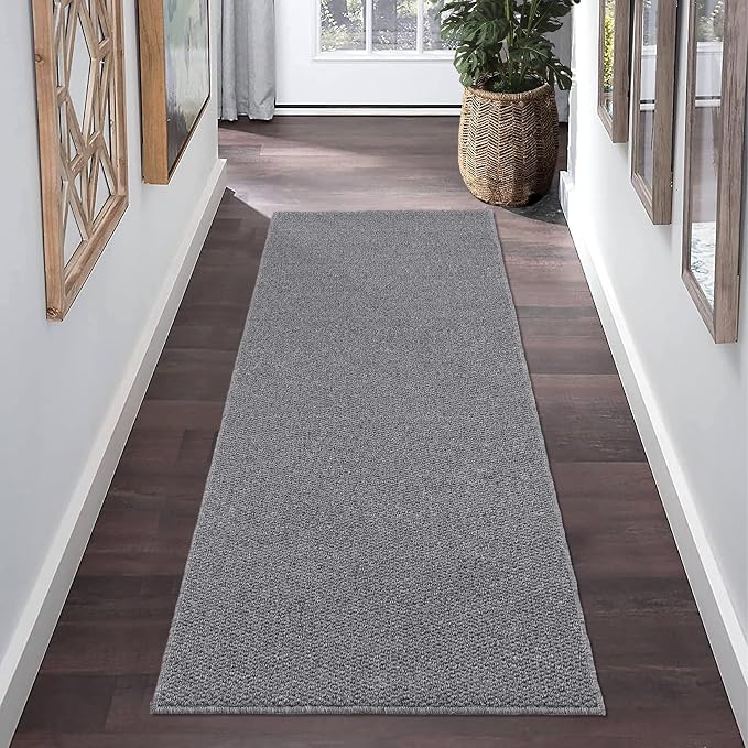 Garvee 2x6 Textured Runner Rugs for Entryway Solid Color Kitchen Rugs,Grey | Non Slip Washable Modern Neutral Stain Resistant Contemporary Weaving Non Shedding Low Pile Rug for Bedroom Bathroom