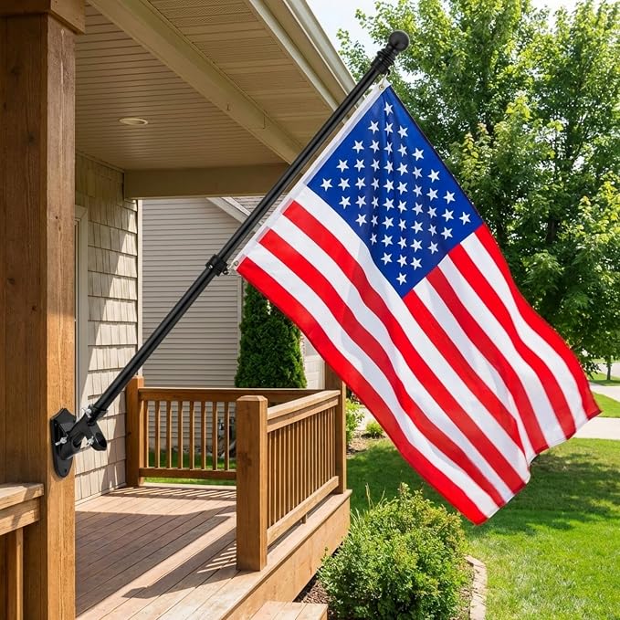 Yeesun Flag Pole,6FT American Flag Pole & Bracket-Flagpoles for 3 x 5 Flags Holder for House Porch & Outdoor,Tangle Free and Wall Mount Flag Pole Kit (Without flag,Black)