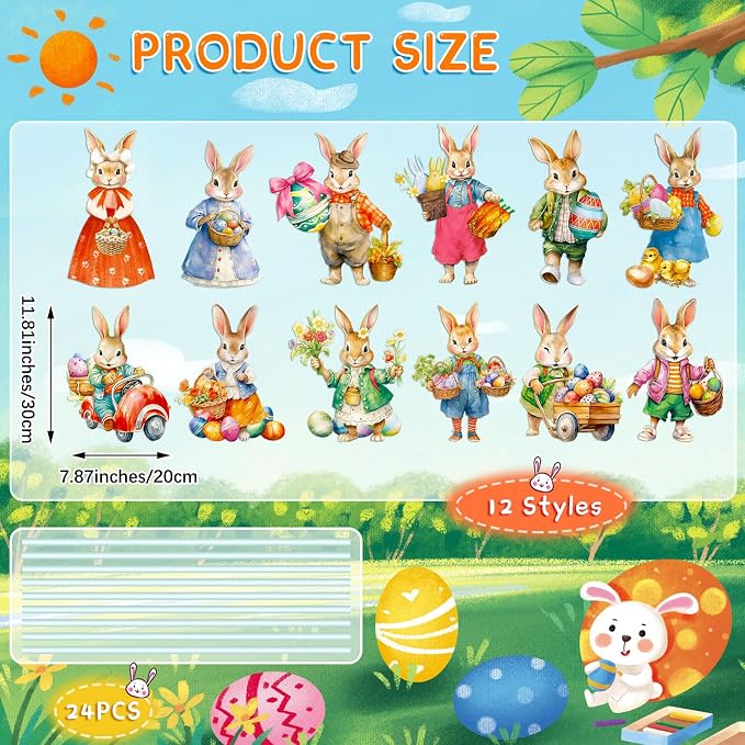 Menkxi 12 Pcs Easter Vintage Bunny Yard Signs Rabbit Lawn Sign Plastic Outdoor Decoration Spring Easter Yard Decor with Stake for Wedding Party Supplies Garden Patio Walkway Home Photo Prop