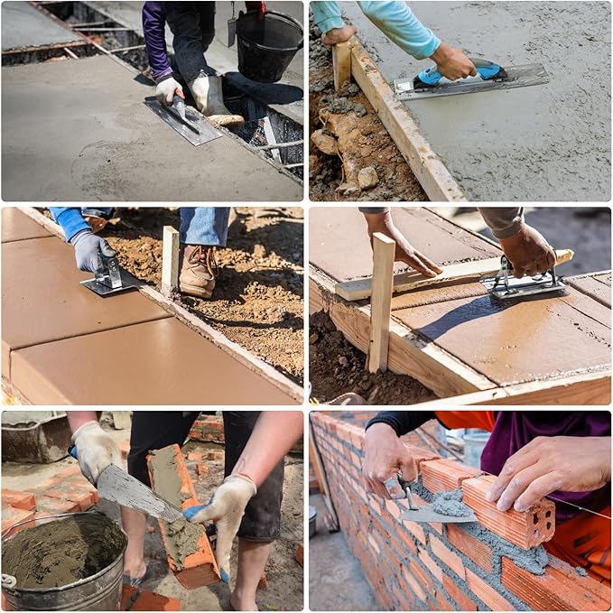 KEZERS 8-in-1 Concrete Finishing Tools Kit: Magnesium Float, Finishing & Pool Trowel, Gauging & Brick Trowel, Concrete Groover & Edger for Masonry, Stucco Repair & Bricklaying