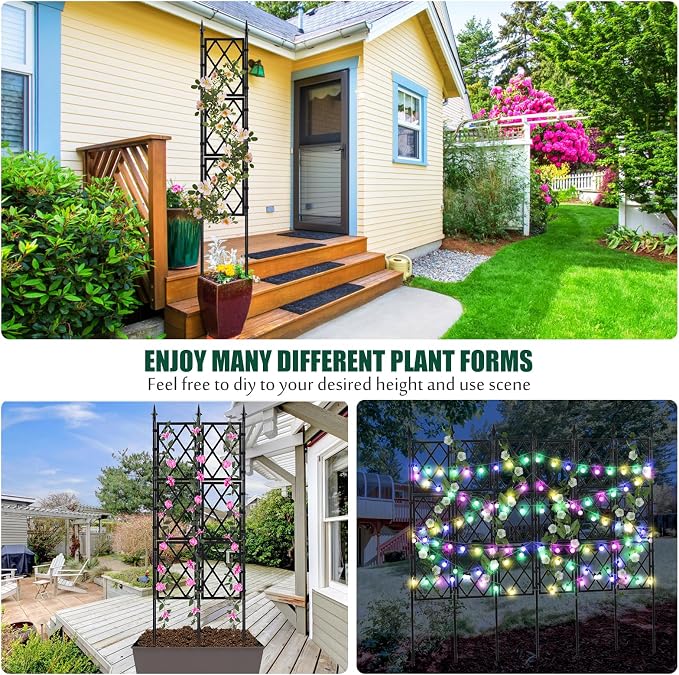 WellSign Garden Trellis for Climbing Plants Outdoor 5.25 FT, Iron Pipe Metal Support Wall Tall Plant Trellis Lattice Fence Plant Support with Garden Twist Tie for Ivy Vines Rose