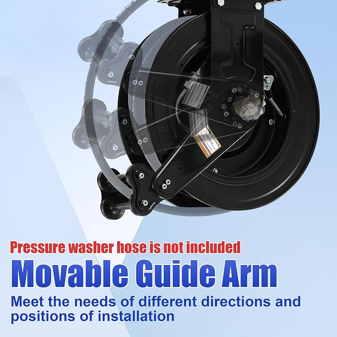 FIXFANS High Pressure Washer Hose Reel for Water/Air/Oil, 50 FT X 3/8" or 100 FT X 1/4" Steel Dual Arm Auto-Retractable Power Wash Hose Reel, Heavy Duty Hose Reel 4000 PSI