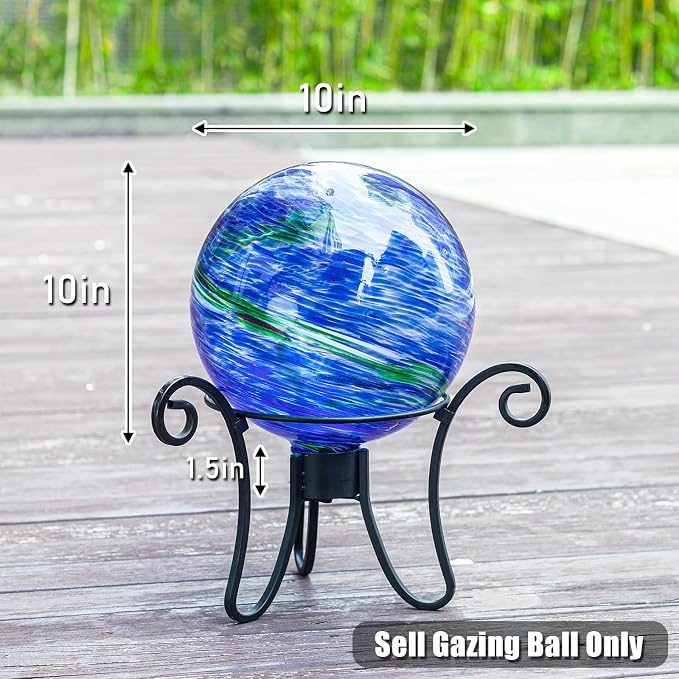 VCUTEKA Gazing Balls, Glass Gazing Ball Garden Globe Outdoor Decor 10" Blue | Handcrafted blue swirl glass gazing balls that creates elegant garden focal point in any outdoor landscape yard decorative