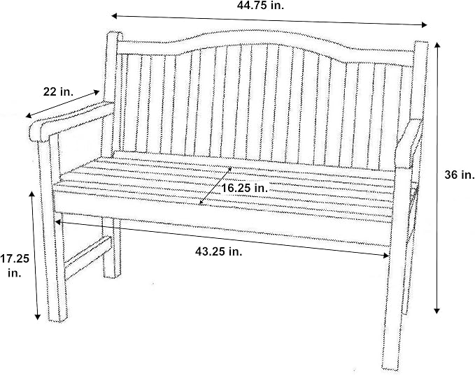 Shine Company Belfort Outdoor Solid Wood Patio Garden Bench, Ergonomic Seat, 22" D x 44.75" W x 36" H, Eggshell White