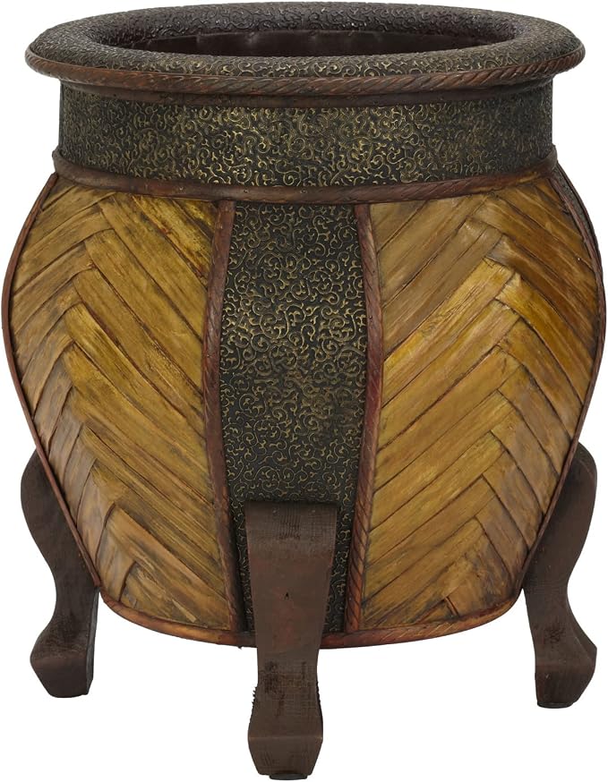 Nearly Natural 519 Decorative Rounded Wood Planters, Brown, Set of 2,Small: 8.25w x 8.25d x 10.75h, Large: 12w x 13d x 15h