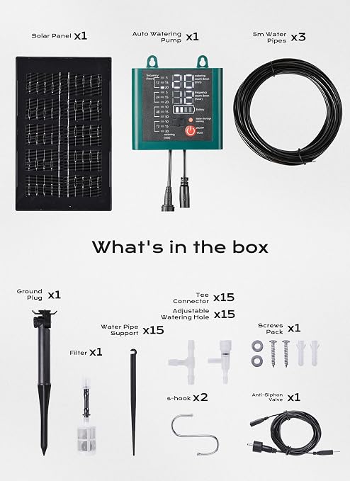 Solar Drip Irrigation System with USB Charging, Indoor Outdoor Plant Watering Devices for 15 Potted Plants, Automatic Watering System IP44 Waterproof 2200mAh for Garden Farm Greenhouse(Green)