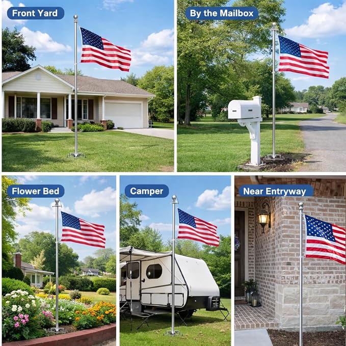 Flag Pole for Outside House in Ground - 9 ft Adjustable,5 Pronges Stake Base - Heavy Duty Inground Flag Pole Kit for Front Yard Garden Outdoor Camper, 1" Portable Flagpoles Residential Stand
