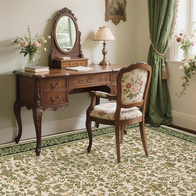 GarveeHome 5x7 Area Rugs for Living Room: Washable Bedroom Rug Light Green | Boho Vintage Non Slip Soft Low Pile Stain Resistant Indoor Carpet for Farmhouse Dining Room Nursery Home Office