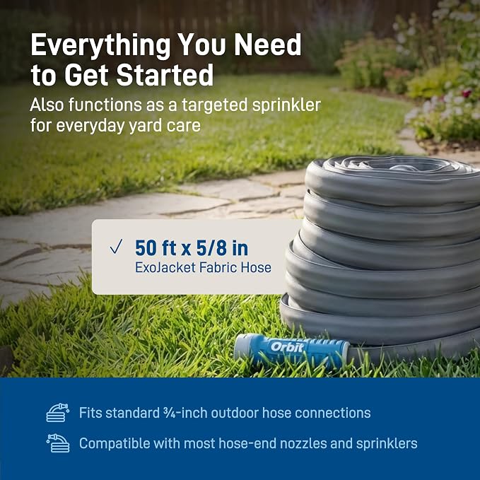 Orbit 33185 ExoJacket Heavy Duty Fabric Garden Hose, 50-Foot x 5/8-Inch