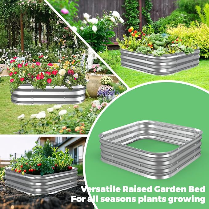 Galvanized Raised Garden Bed, 3x3x1ft Garden Planter Bed Outdoor, Heavy Duty Rustproof Steel Raised Bed Kit for Gardening Vegetables Fruits Flowers Grow, Silver