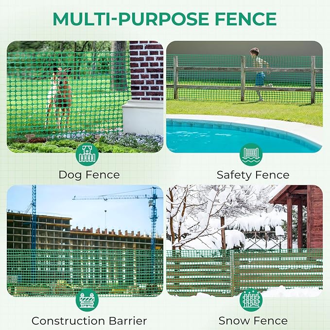 Ohuhu Plastic Garden Fence Safety Fence, 4'x100'/10.7 LB Reusable Netting Plastic Mesh Fence Roll, Temporary Fencing for Animal Barrier Construction Snow Fence Poultry Rabbits Chicken Dogs Deer Green