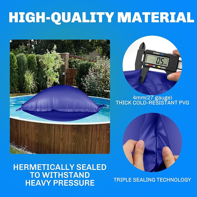CACSPS Above Ground Pool Pillow - 8x8 Ft Air Pillow for Winterizing, 0.5mm PVC Material, 2X 16.5Ft Rope (Blue)