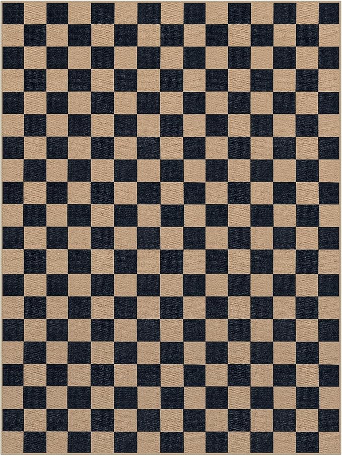 Lahome Colette Checkered Easy Jute Rug, 9x12 Area Rug for Living Room Indoor Outdoor Carpet, Farmhouse Neutral Non Slip Non Shedding Stain Resistance Floor Carpet for Patio Dining Room Backyard