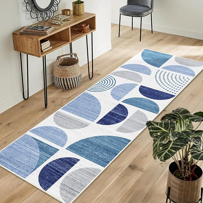 Runner Rug Washable,Blue 2x6 Area Rugs Non Slip Modern Abstract | Long Throw Carpet for Hallways Kitchen Bathroom Bedroom Entryway Bedside Laundry Boho Soft Low Pile Indoor Navy Blue