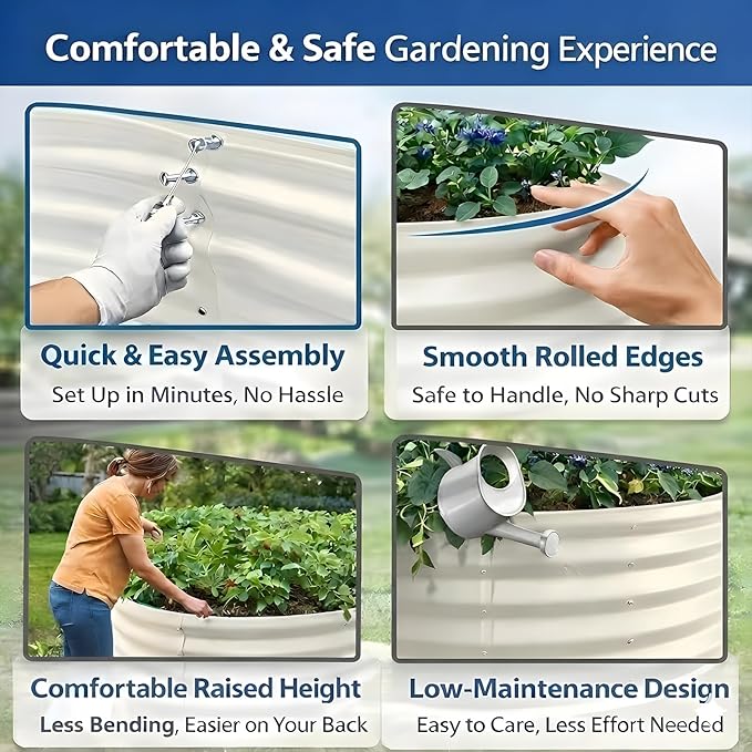 3FT Round Raised Garden Bed, Heavy Duty Galvanized Metal Planter Box for Vegetables, Flowers & Herbs, Rust-Resistant Outdoor Gardening Bed with Modern White Finish & Easy DIY Assembly