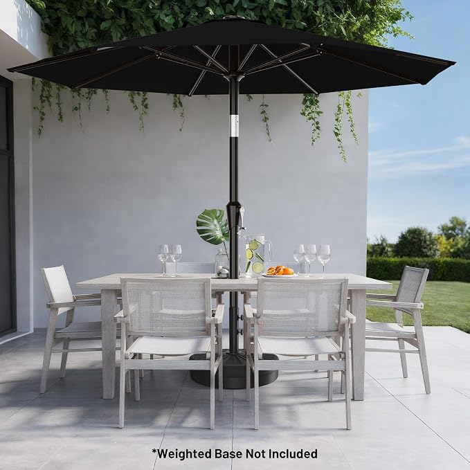 AreShark 10 FT Outdoor Patio Umbrella, Patio Table Umbrella with Push Button Tilt and Crank, Outdoor Patio Umbrellas with 8 Fiberglass Ribs, Patio Umbrellas for Market, Garden, Pool (Black)