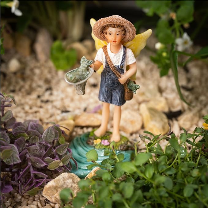 PRETMANNS Fairies for Fairy Garden - Fishing Fairy Figurines – Accessories for Indoor or Outdoor Miniature Garden – 2-Piece Set