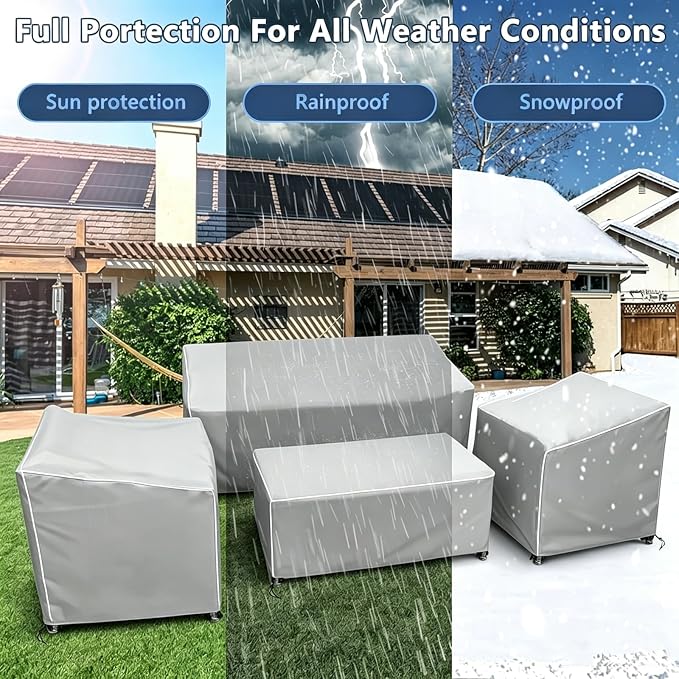 STARTWO Patio Furniture Covers 4 Piece Set, Heavy Duty Waterproof Outdoor Furniture Cover for Rattan Wicker Conversation Set, Grey+White Seams-Small