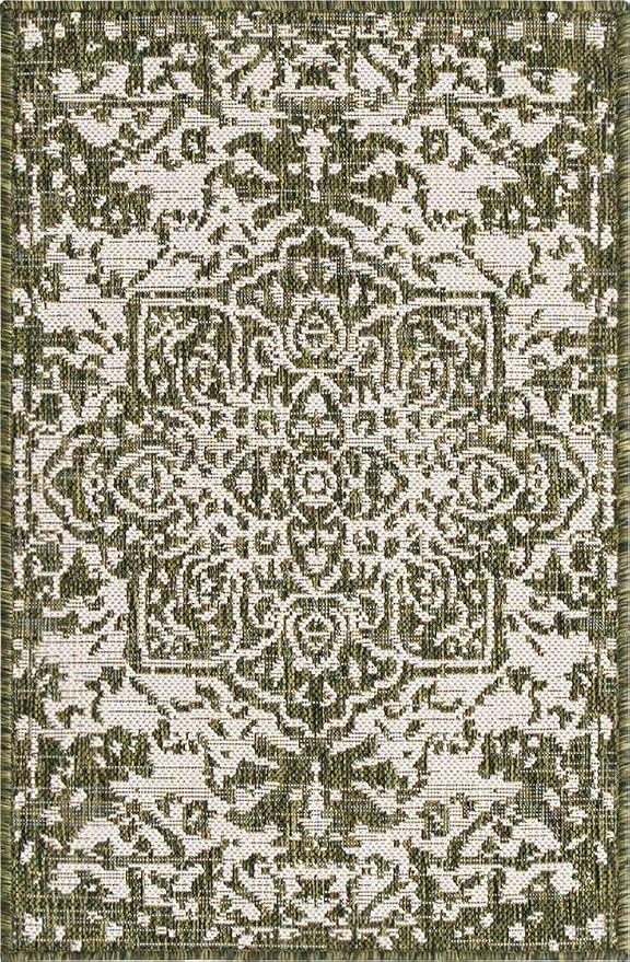 Unique Loom Outdoor Collection Area Rug - Dubai (2' 2' x 3' 1' Rectangle, Green/ Ivory)