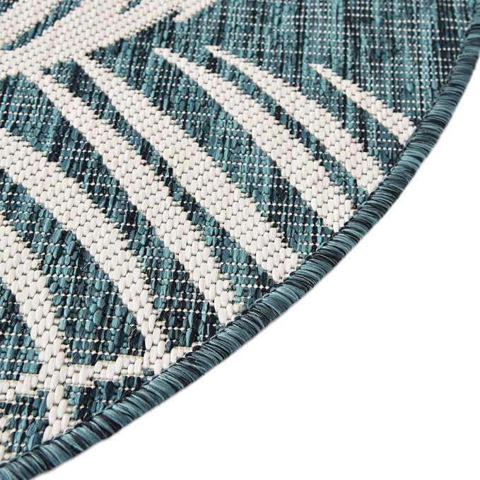 Unique Loom Outdoor Botanical Collection Area Rug - Palm (4' 1" Round, Teal/ Ivory)