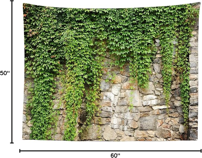 BELECO Spring Garden Wall Hanging - Old Stone Wall Overgrown with Leaves - 60x50 Inch Green Leaves Outdoor Nature Greenery Home Decor for Living Room or Bedroom