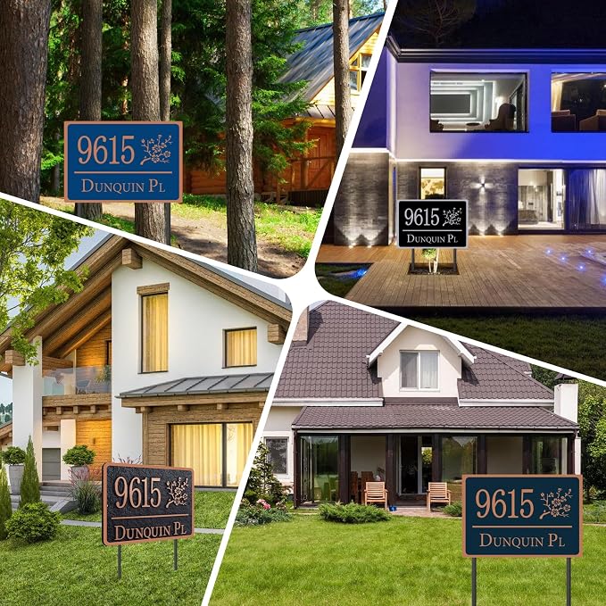 Custom House Address Sign, House Number Plaque Sign for Lawn,Yard,Ground,Driveway,Garden with 2 Stakes,Style 6