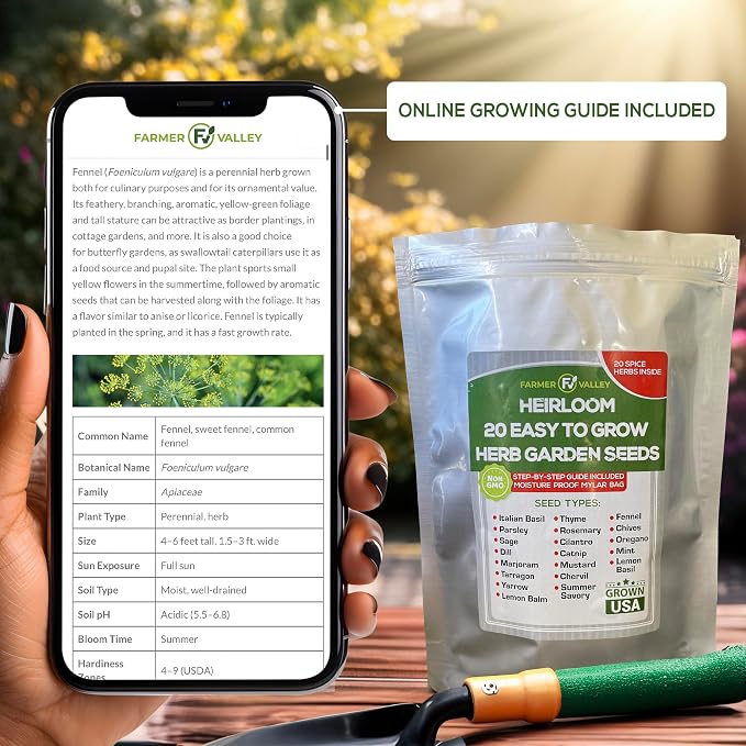 20 Easy to Grow Spice and Herb Seeds for Home Gardening - Kitchen & Culinary Herb Plant Seeds for Indoor, Outdoor, and Hydroponic Growing, Including Basil, Parsley, Rosemary, Mint & More