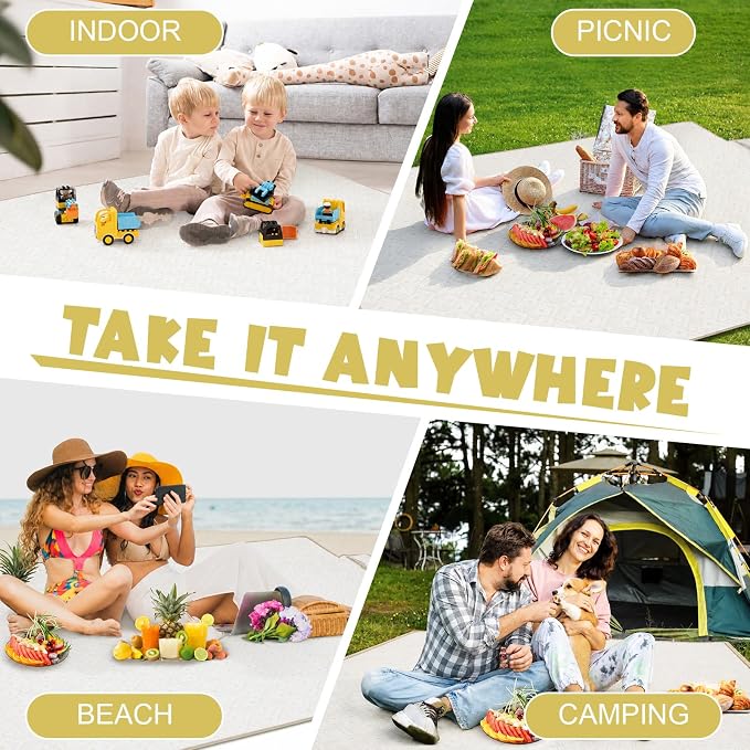 80" x 100" Extra Large Picnic Blankets Beach Mat Sandproof Waterproof Foldable Oxford Blanket Beach Mat Picnic Stuff for Family Camping Hiking Party Park Grass(Yellow and White,Boho)