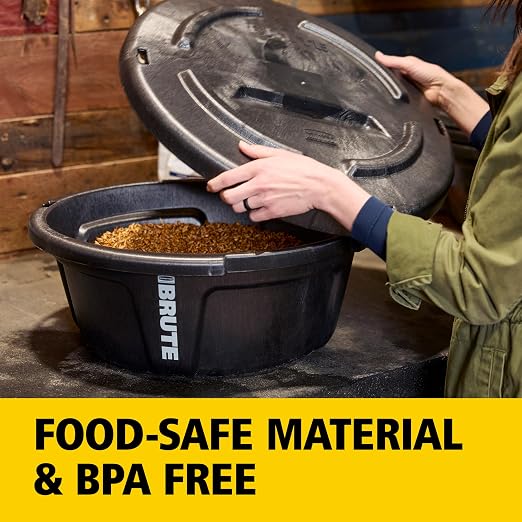 Rubbermaid Commercial Products BRUTE 6-Gallon Feed Storage Container with Rodent-Proof EDGELOCK Lid, RigidCell Construction, Stackable & Nestable, Made in USA