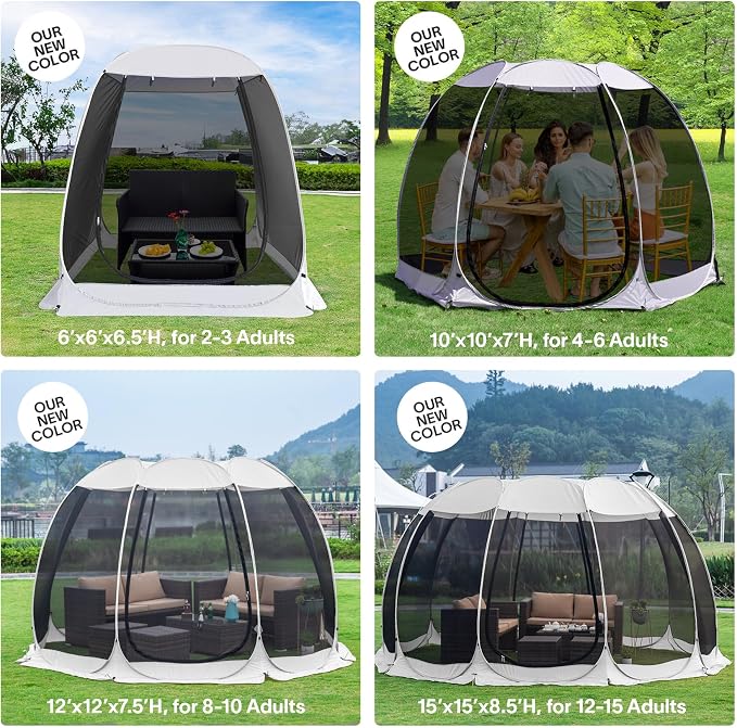 Alvantor Pop Up Screen House Tent, Instant Outdoor Gazebo with Mosquito Netting & UPF 50+ Sun Protection, Portable Canopy Shelter for Patio, Backyard, Camping (2-10 Person)