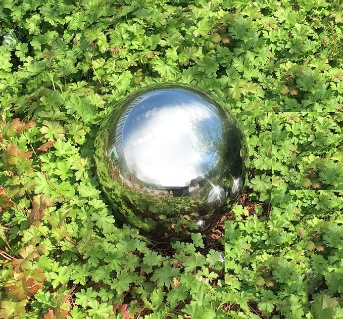 WHW Whole House Worlds Large Crosby Street Stainless Steel Gazing Ball for Homes and Gardens, 10.75 Inches Diameter, Mirror Globe