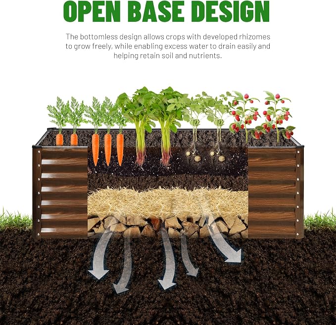 SnugNiture 2-Pack 4x2x2FT Galvanized Raised Garden Bed Kit, Metal Planter Box for Planting Plants Vegetables, Brown